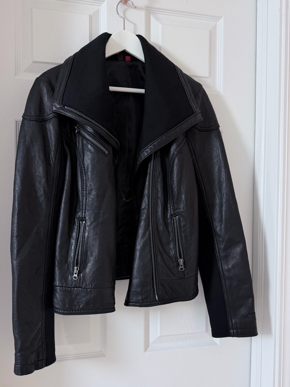 Saks Fifth Avenue 5/48 Soft Leather Y2K Black Moto Jacket Size Large